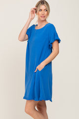 Royal Blue Fringe Linen Dress