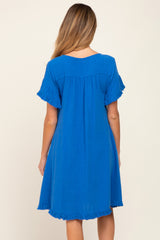 Royal Blue Fringe Linen Maternity Dress