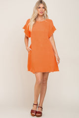 Orange Frayed Trim Back Keyhole Linen Maternity Dress