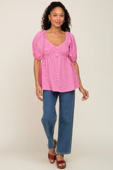 Fuchsia Gingham Smocked Puff Sleeve Top