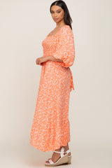 Coral Floral Smocked Tie Back Midi Dress