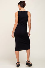 Black Ribbed Racerback Midi Dress