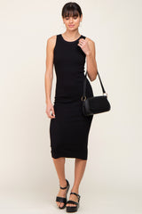 Black Ribbed Racerback Midi Dress