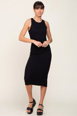 Black Ribbed Racerback Midi Dress