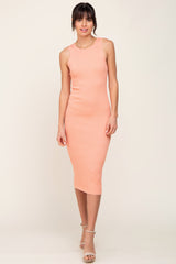 Peach Ribbed Racerback Midi Dress