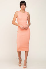 Peach Ribbed Racerback Midi Dress