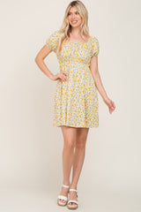 Yellow Floral Short Sleeve Dress