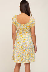 Yellow Floral Short Sleeve Maternity Dress