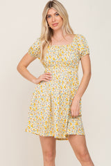 Yellow Floral Short Sleeve Dress