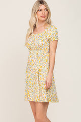 Yellow Floral Short Sleeve Dress