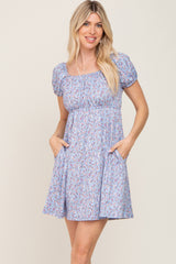 Blue Floral Short Sleeve Dress