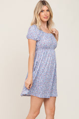 Blue Floral Short Sleeve Dress