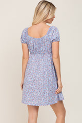 Blue Floral Short Sleeve Dress