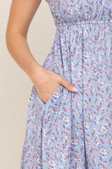 Blue Floral Short Sleeve Dress