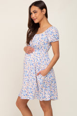 White Floral Short Sleeve Maternity Dress