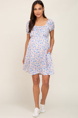 White Floral Short Sleeve Maternity Dress