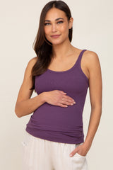 Purple Ribbed Maternity Tank Top