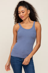 Blue Ribbed Tank Top