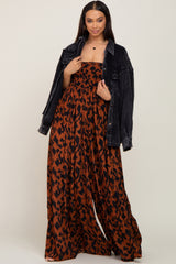 Rust Animal Print Strapless Maternity Jumpsuit