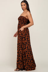 Rust Animal Print Strapless Jumpsuit