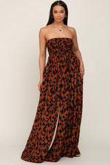 Rust Animal Print Strapless Jumpsuit