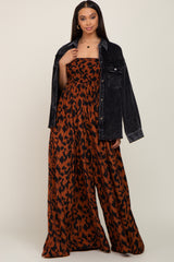 Rust Animal Print Strapless Jumpsuit