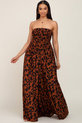 Rust Animal Print Strapless Jumpsuit