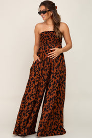 Rust Animal Print Strapless Maternity Jumpsuit