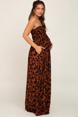 Rust Animal Print Strapless Maternity Jumpsuit