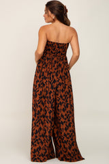 Rust Animal Print Strapless Maternity Jumpsuit