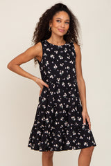 Black Floral Sleeveless Tiered Dress