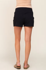 Black Overlap Waist Maternity Shorts