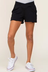 Black Overlap Waist Shorts