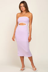 Lavender Pointelle Knit Strapless Midi Dress