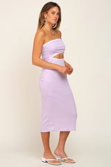 Lavender Pointelle Knit Strapless Midi Dress