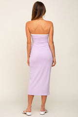 Lavender Pointelle Knit Strapless Midi Dress