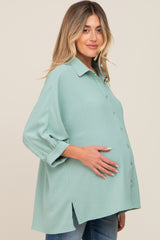 Mint Green Button Down 3/4 Sleeve Maternity Top