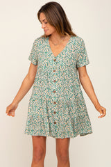 Green Floral Button Down Tiered Dress