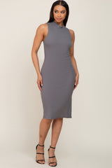 Olive Ribbed Mock Neck Dress