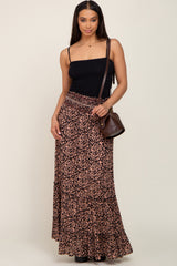 Black Animal Print Smocked Tiered Maternity Maxi Skirt