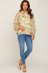 Yellow Floral Button Up Maternity Blouse