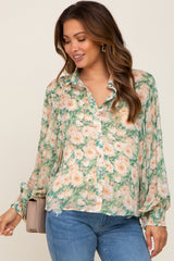 Green Floral Button Up Maternity Blouse