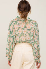 Green Floral Button Up Blouse