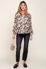 Black Floral Button Up Maternity Blouse