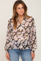 Black Floral Button Up Maternity Blouse