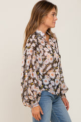 Black Floral Button Up Blouse