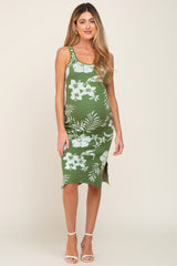 Olive Floral Sleeveless Knit Maternity Midi Dress