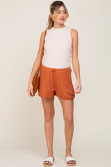 Rust Crochet Tassel Accent Maternity Shorts