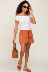 Rust Crochet Tassel Accent Shorts