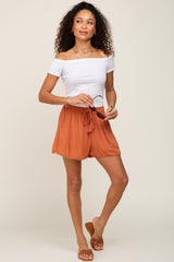 Rust Crochet Tassel Accent Shorts